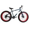 Ridgeyard 26 Zoll 7-Geschwindigkeit Mountainbike Fettbike Fat Bike Strand Fahrrad Fat Tire Shimano (Navy Blue)